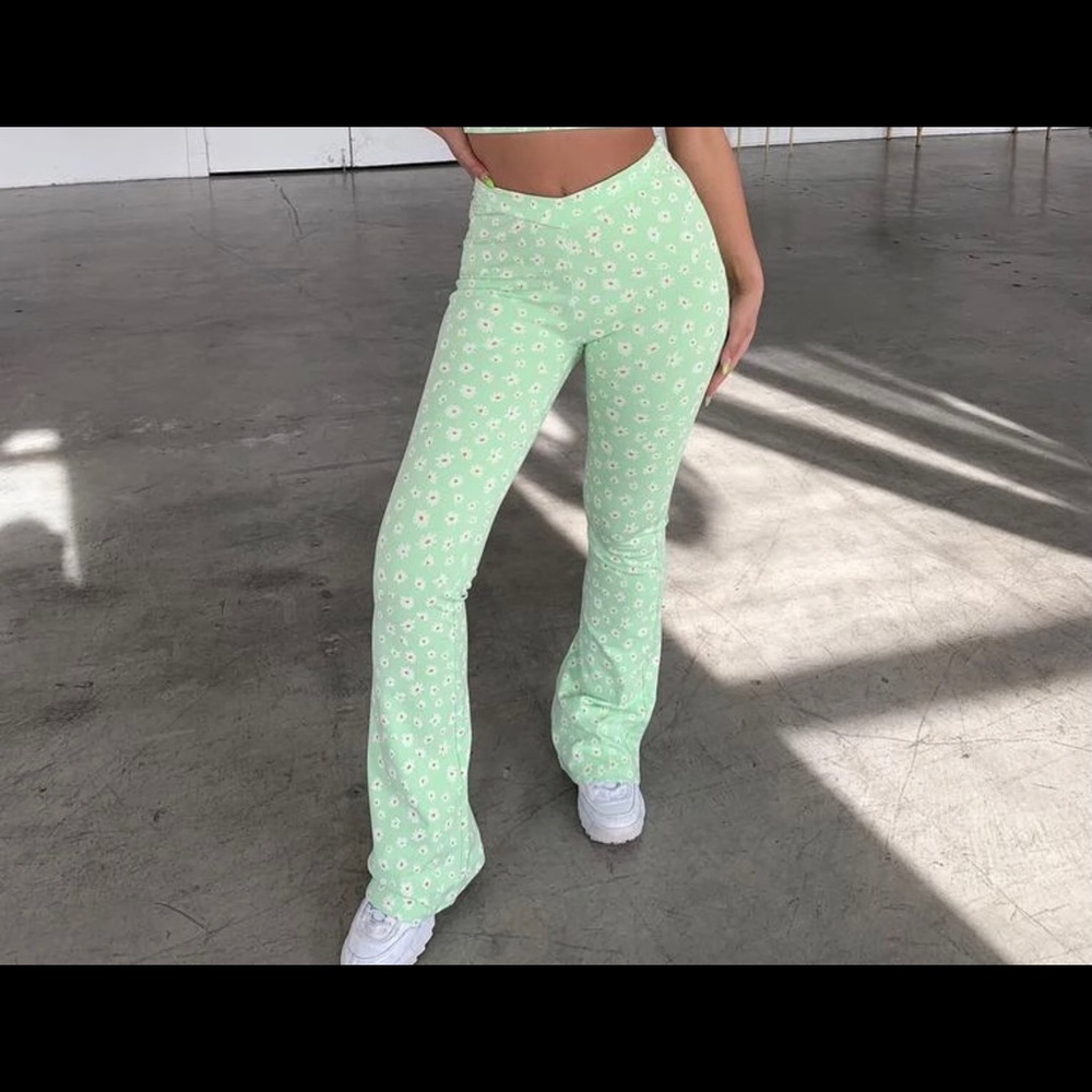 NWT Tiger Mist Pastel Green Flare Leg Mid Rise